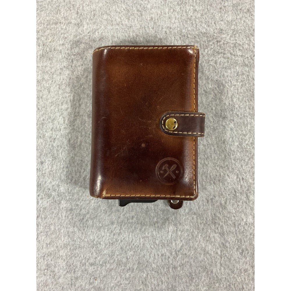 Safety Wallet Brown Leather RFID Pop Up Card Holder Bifold Zipper Coin Pocket